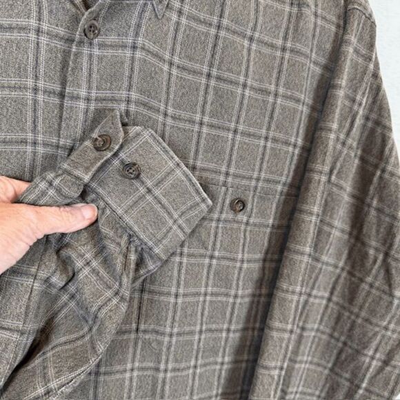 Scott Barber Brushed Cotton Button Shirt Gray Black Windowpane Plaid Size Large - Picture 2 of 9